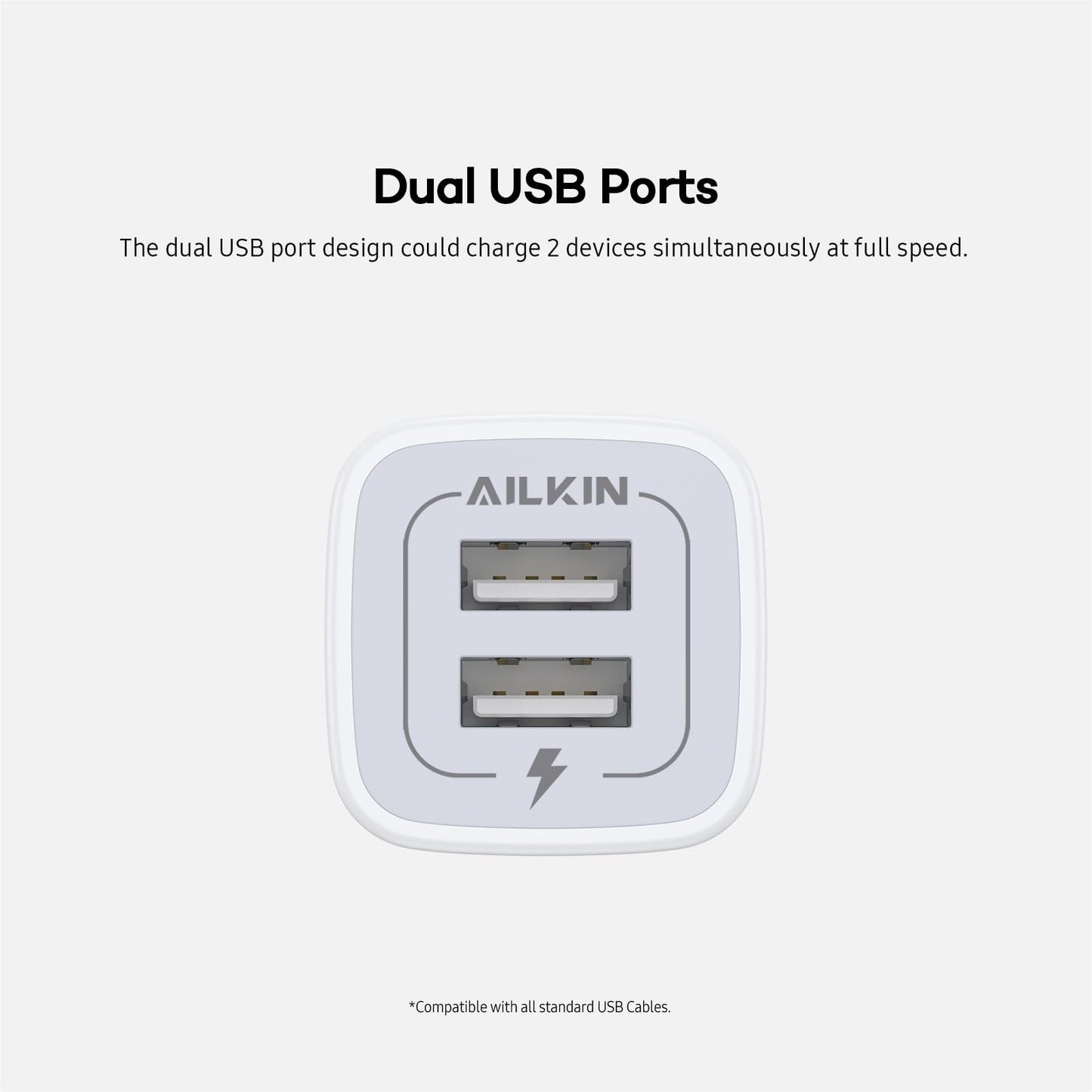 USB Wall Charger, Charger Adapter, AILKIN 2-Pack 2.1A Dual Port Quick Plug Cube for iPhone 15 14 13 12 11 Pro Max 10 SE X XS Plus Samsung Galaxy S23