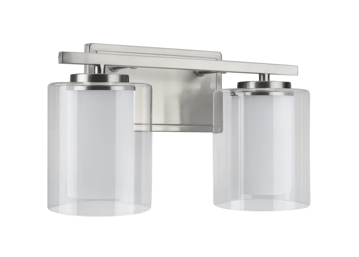 Aspen Creative 62102A, Two-Light Metal Bathroom Vanity Wall Light Fixture, 13 1/2" Wide, Transitional Design in Satin Nickel with Clear Glass Shade