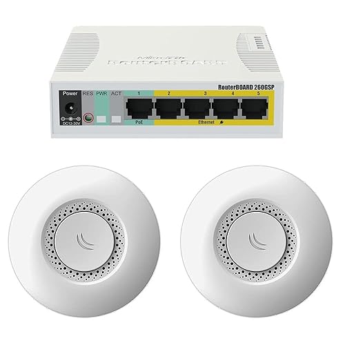 Mikrotik RB260GSP switch PoE injector, Gigabit + RBcAP2nD Access Point PoE (x2)