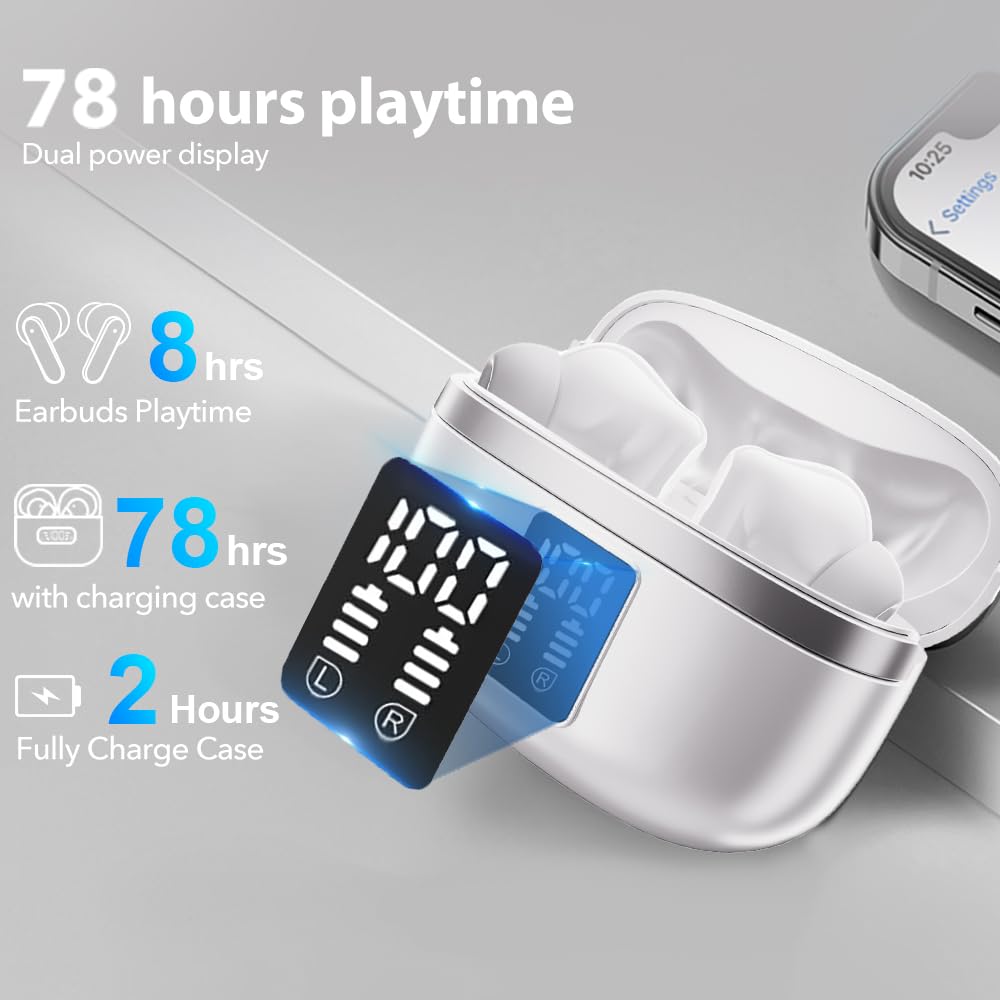 JBMI Bluetooth Earbuds Wireless Headphones, 50H Deep Bass Ear Buds with 4 Noise Cancelling Microphone, IPX5 Waterproof Earphones for iPhone Android
