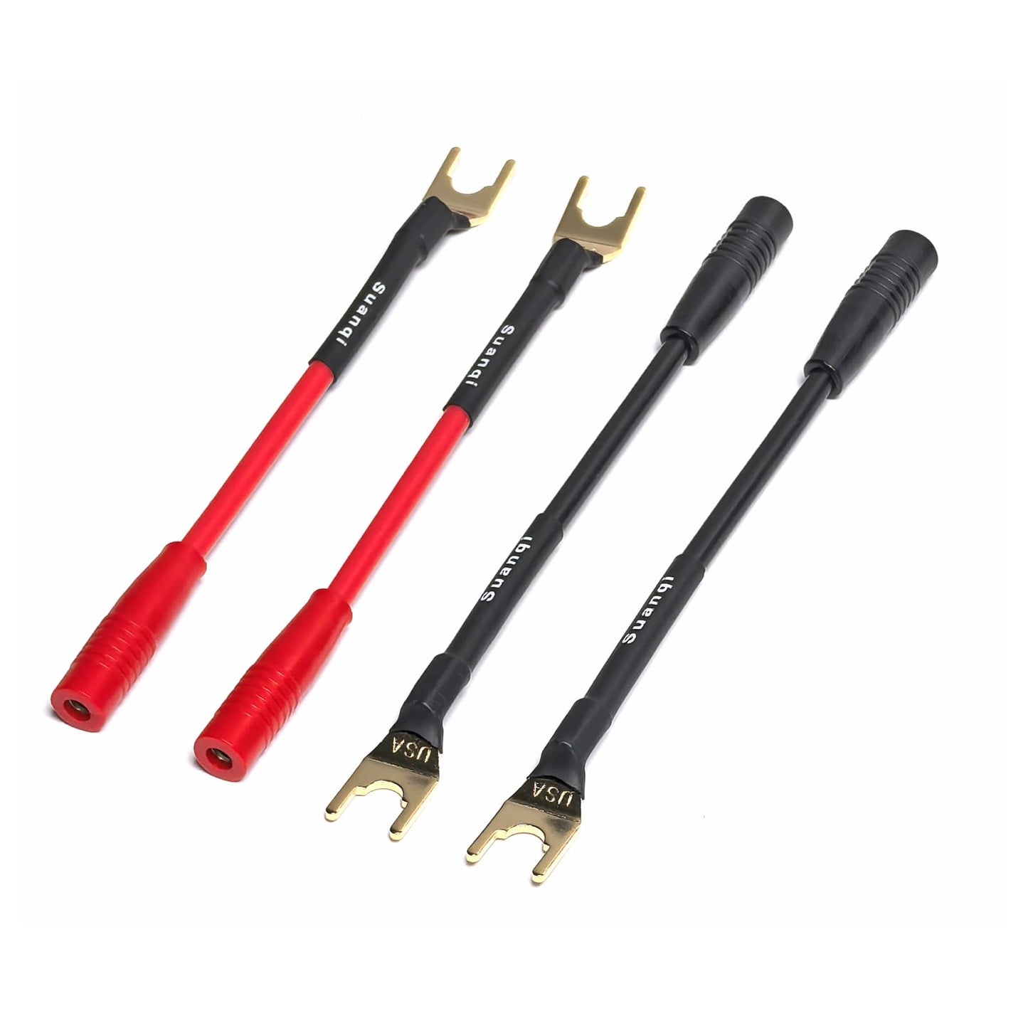 U Type Spade Plug to Female Banana Jack Audio/Video Adapter, 4mm Banana Jack Female to y Type Fork Spades Cable 4 Pack /3inch