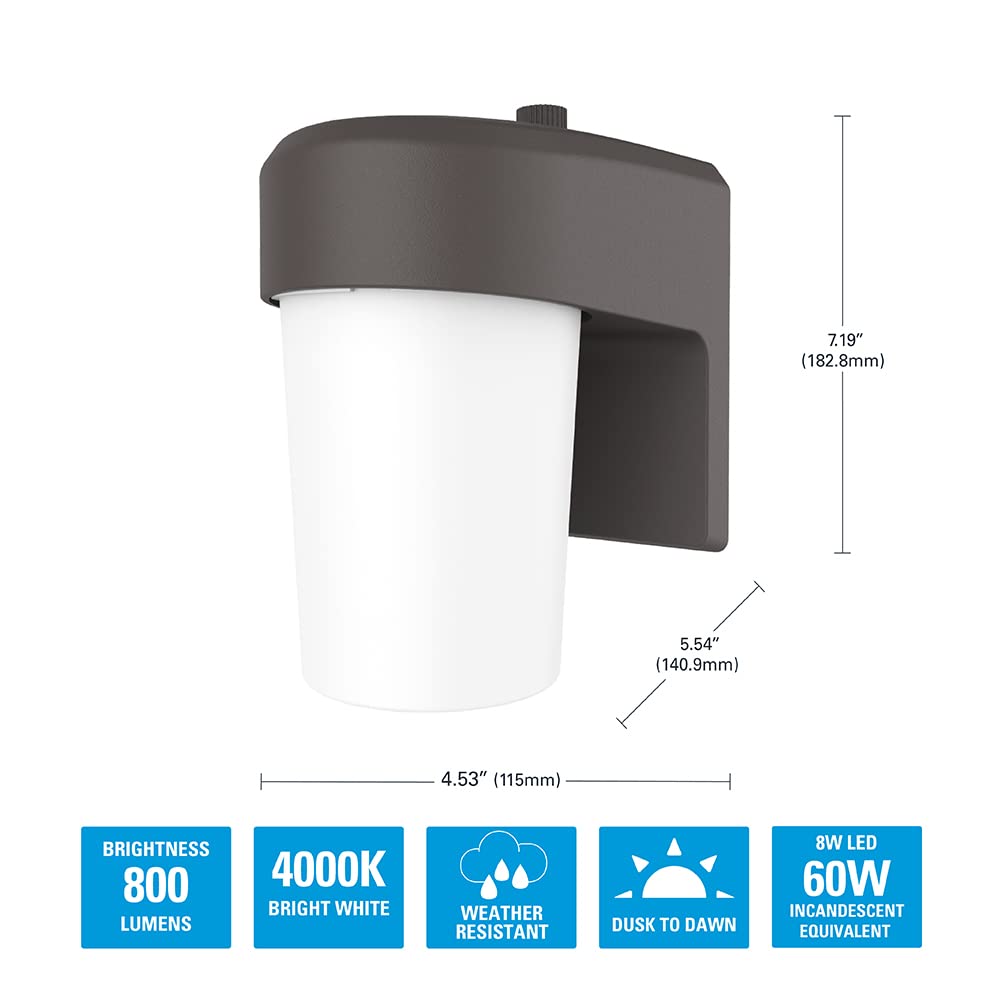 HALO FE 1-Light Bronze LED Outdoor Lantern Sconce with Dusk to Dawn