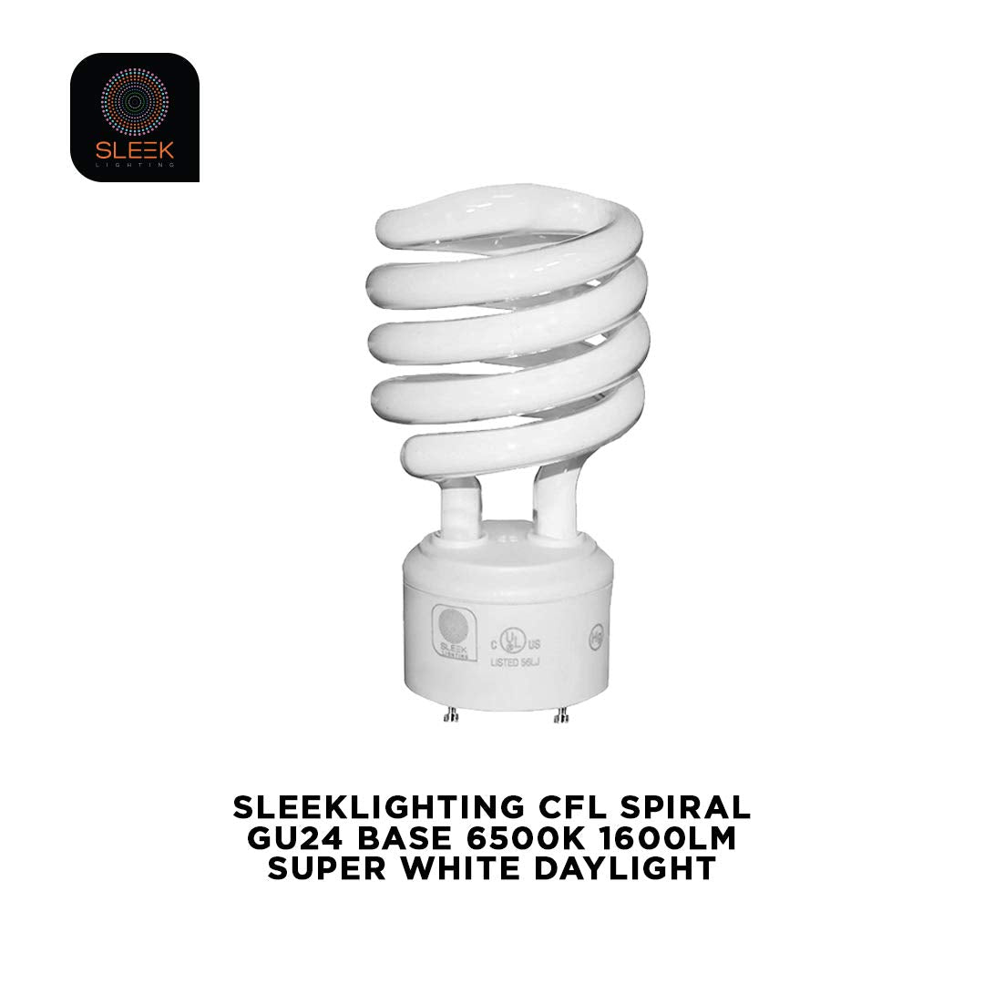 SLEEKLIGHTING GU24 23W T2 Spiral CFL Light Bulb 6500K Super White 2-Prong