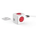 Allocacoc PowerCube Extended 4 Outlets 2USB, 5ft Power Strip Surge Protector 1875W 15A 125V 14AWG, No Blockage, Mounting Dock, Heavy Duty Travel Home