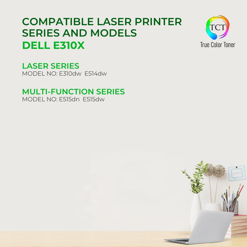 TCT E310X Toner Cartridge - Compatible Replacement for Dell 593-BBKD Black Works with Dell E310 E514 E515 E310DW E515DW E514DW E515DN Printers (2,600
