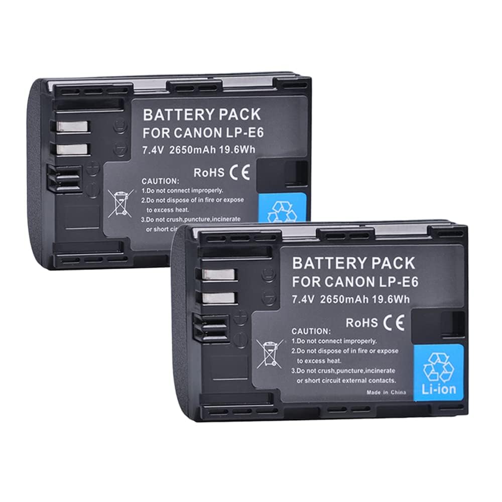Batmax 2Pcs 2650mAh LP-E6 LP-E6N Battery + LED Dual Charger for Canon EOS R, R5, R6, Ra, XC10, XC15, 5D Mark II/III/IV, 5DS, 5DS R, 6D, 6D Mark II