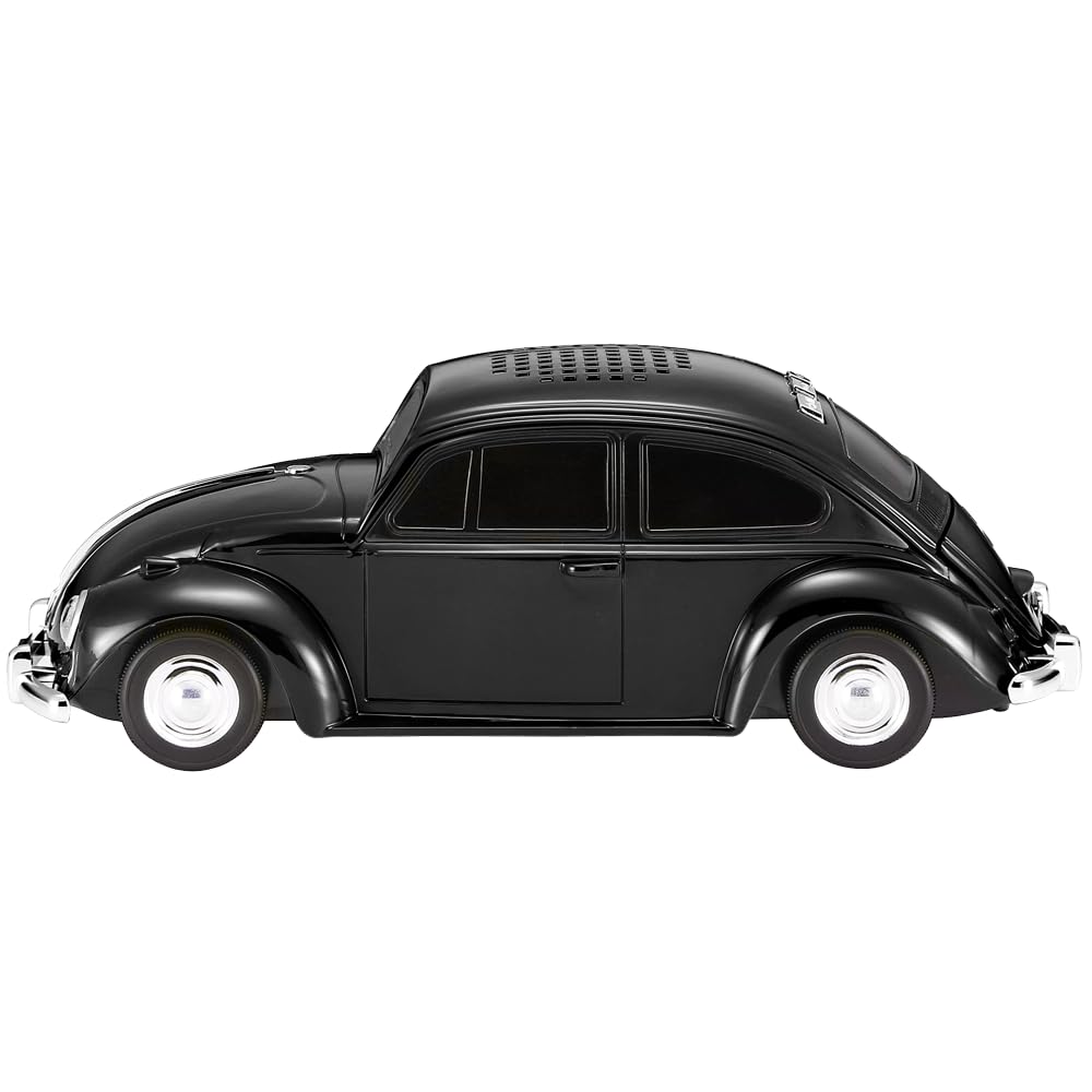 QFX Bluetooth 1960 Bug Retro Car Replica Speaker, 3-inch Speakers, Hands Free Link, Built-in Microphone, FM Radio and LED Party Lights, Black