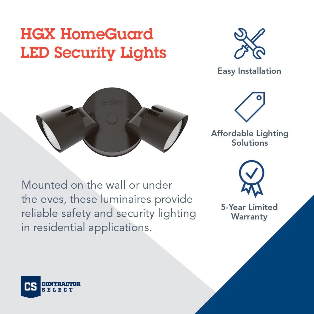 Lithonia Lighting HomeGuard 2-Light LED Outdoor Flood Lights, Wall or Ceiling Mount Outdoor Lights, 4000K Cool White, Round Heads, Dark Bronze (HGX