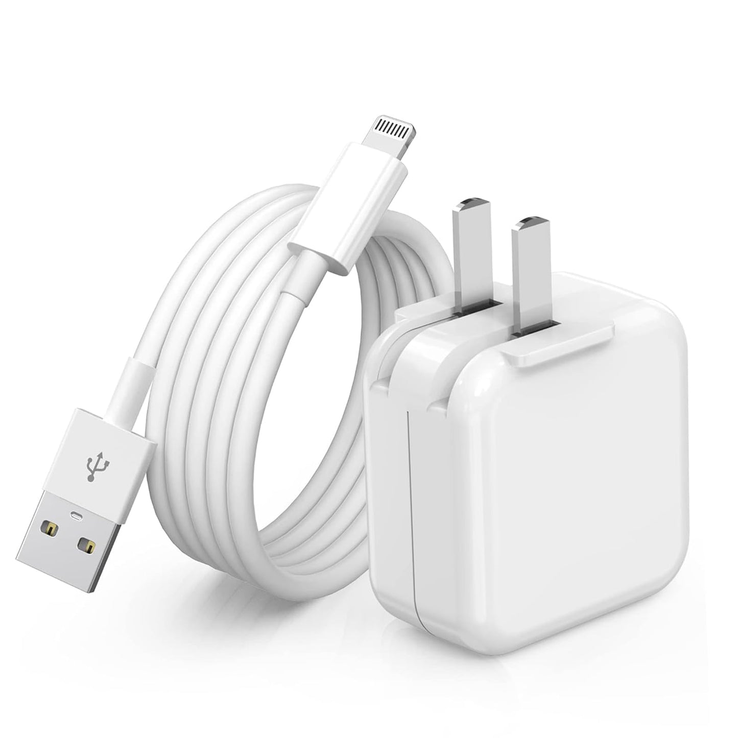 iPad Charger,iPhone Charger Pad Cord Fast Charging 12W USB Wall Charge Foldable Portable Travel Plug with 6.6FT Lightning i Pad Fast Charging Cable