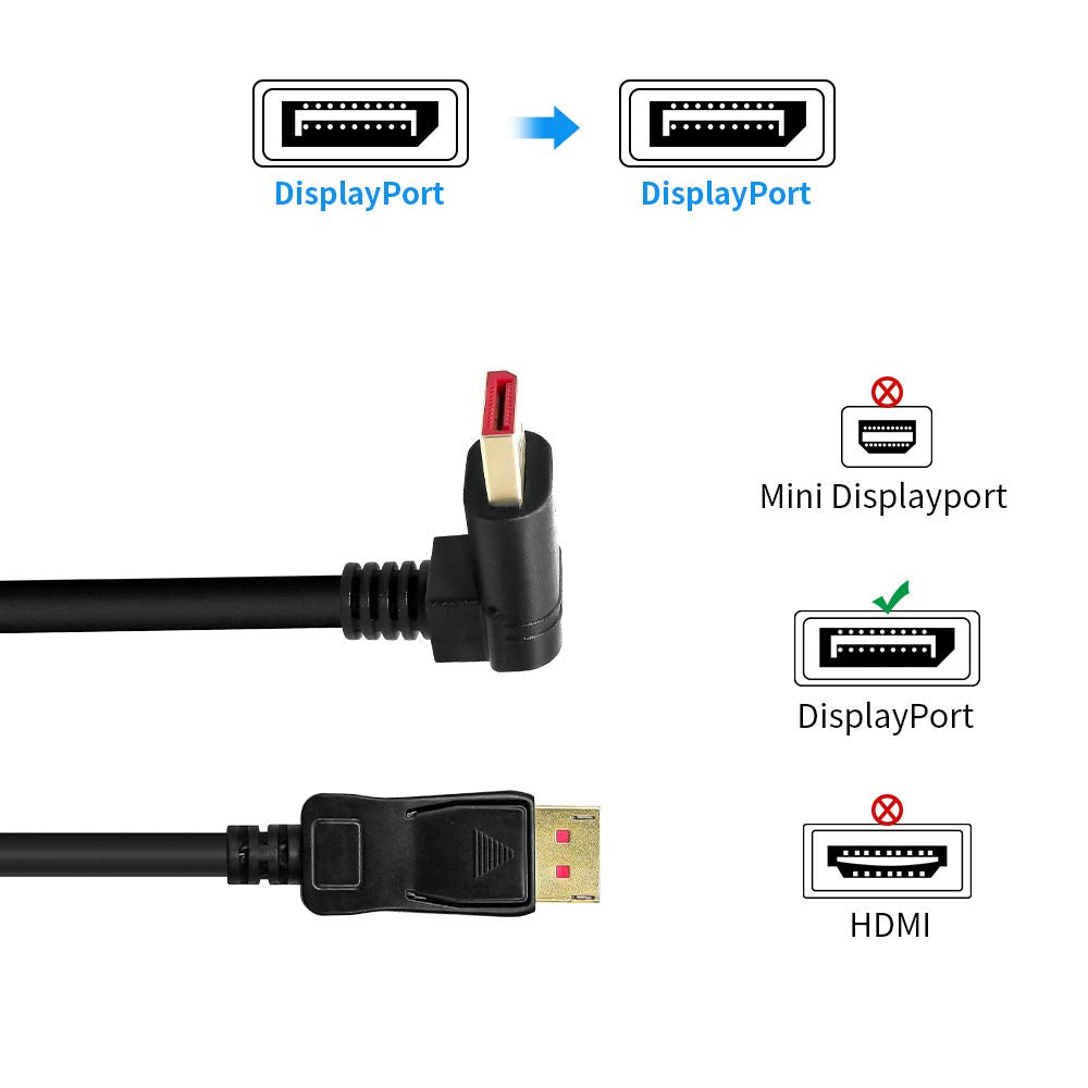 ALYYDBG Right Angle Displayport 1.4 Cable, Male to Male Corner DP 1.4 Cable Support 8K/60Hz, 4K@144Hz for DP Interface. 6FT/1.8M