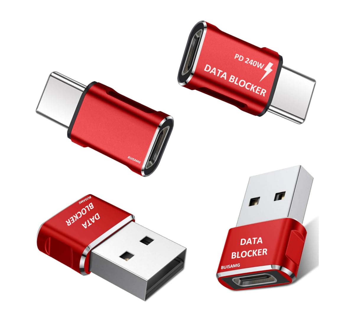 BUISAMG Data Blocker, USB A to C & USB C Data Blocker for iphone15 16 and Any Mobile Phone Charging, Protect Against Juice Jacking, Refuse Hacking
