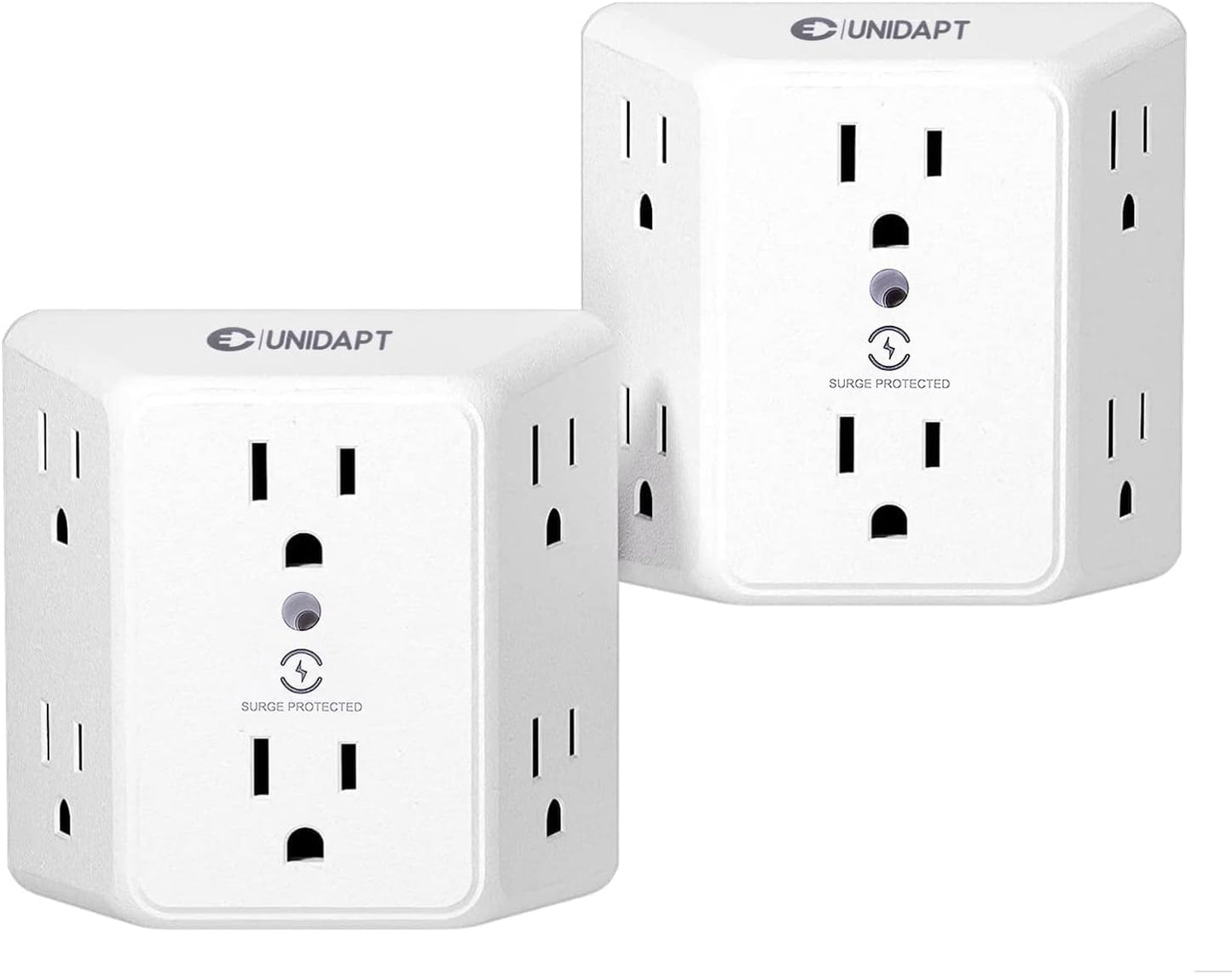 Unidapt Multi Plug 6 Outlet Extender, 2 Pack Surge Protector Wall Splitter, 900J Power Strip 3 Side Wide Spaced Adapter Multiple Charger Expander