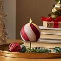 Luminara - Flameless Holiday Crystal Beads Glitter Sphere Candle - Candy Cane Red - Pack of 1-4x4.25 - Auto Timer Built-in 5-Hour Timer Indoor Use