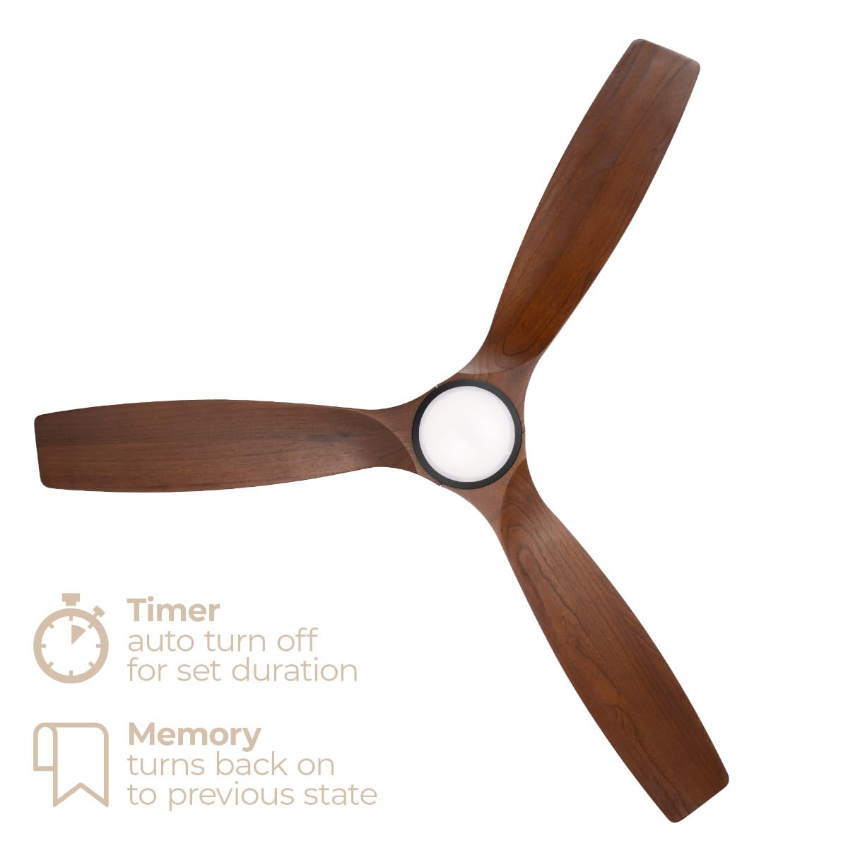 East Grove Home Madera 52in 3-Blade Smart Indoor or Outdoor Ceiling Fan 2700K-6000K CCT Tunable Range LED Light Kit in Matte Black with Distressed Koa