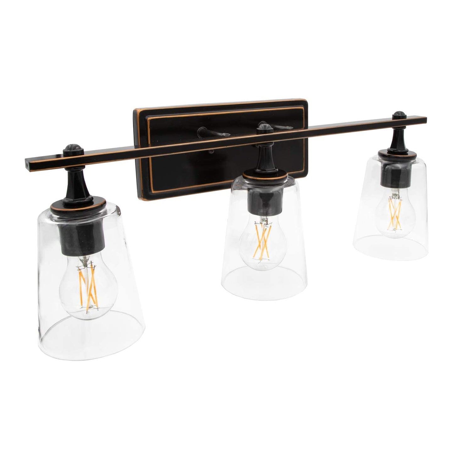 Maxxima 3-Light LED Vanity Light Fixture, Farmhouse Bathroom Vanity Wall Light, 2400 Lumens, 2700K Warm White Modern Clear Glass Wall Light, A19 Bulbs