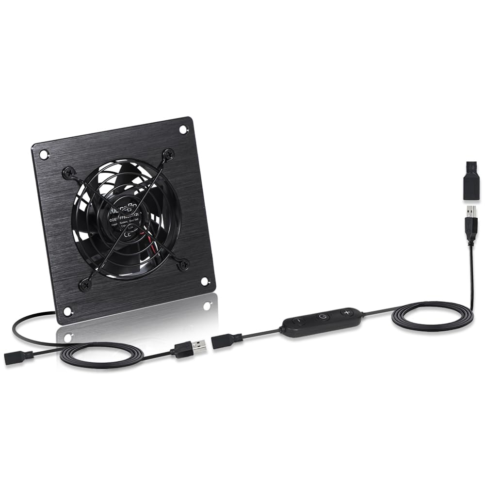 xiaoqijia USB 80MM Cabinet Fan 5V Quiet Cooling Fan DC 12V IPX5 Waterproof Fan System 4" with 10 Speed Control, for Home Theater AV Cabinets