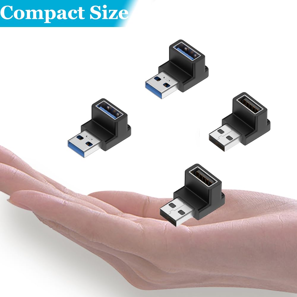 Warmstor 4 Pack 10Gbps USB 3.1 Male to Female Adapter Right Angle Up and Down Angle 90 Degree USB 3.0 A Connector Support 3A Fast Charging…