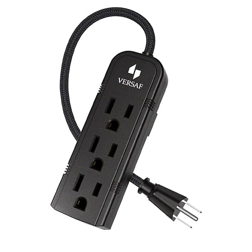 Power Strip 3 Prong Outlet - Slim Black 3 Grounded Outlets Heavy Duty Extension Power Cord Power Strip No Surge Protector with Wall Mount Hole Ideal