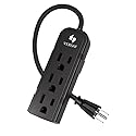 Power Strip 3 Prong Outlet - Slim Black 3 Grounded Outlets Heavy Duty Extension Power Cord Power Strip No Surge Protector with Wall Mount Hole Ideal