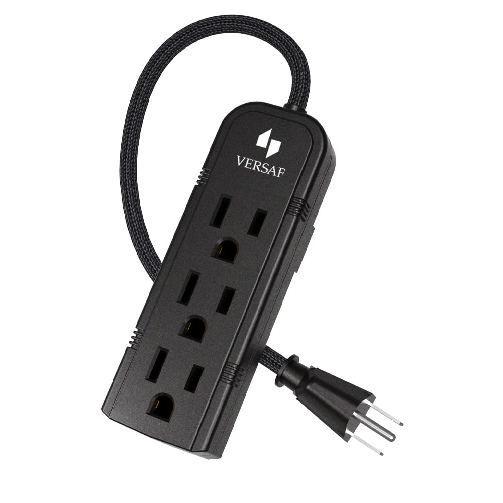 Power Strip 3 Prong Outlet - Slim Black 3 Grounded Outlets Heavy Duty Extension Power Cord Power Strip No Surge Protector with Wall Mount Hole Ideal