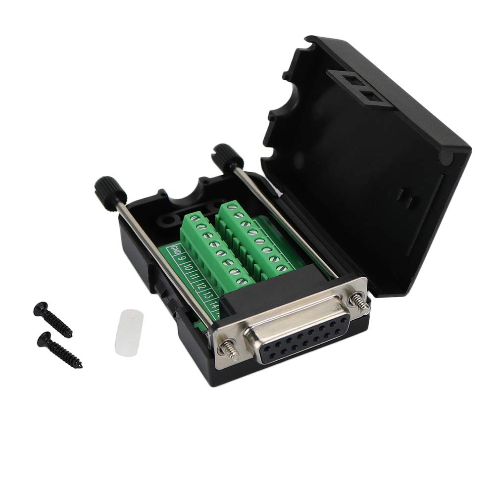 TwinkleBay D-SUB DB15 Female 15 Pin Jack Port to Terminal Breakout Board Connector, 2 Row Plug with Case