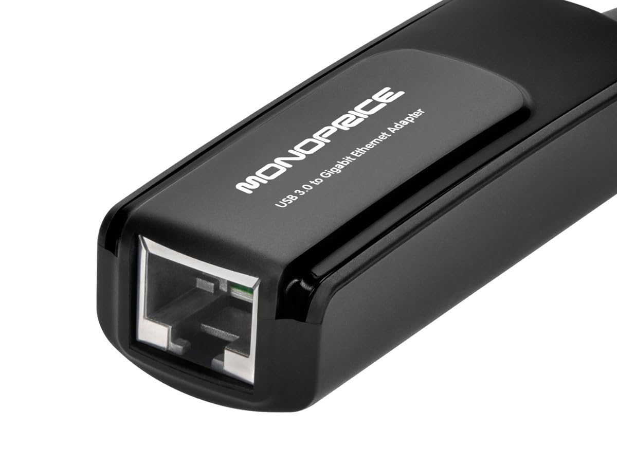 Monoprice USB 3.0 to Gigabit Ethernet Adapter, Supports 10/100/1000 Mbps Connections, Plug-N-Play, Compatible with Windows, MacOS, Linux, and Android