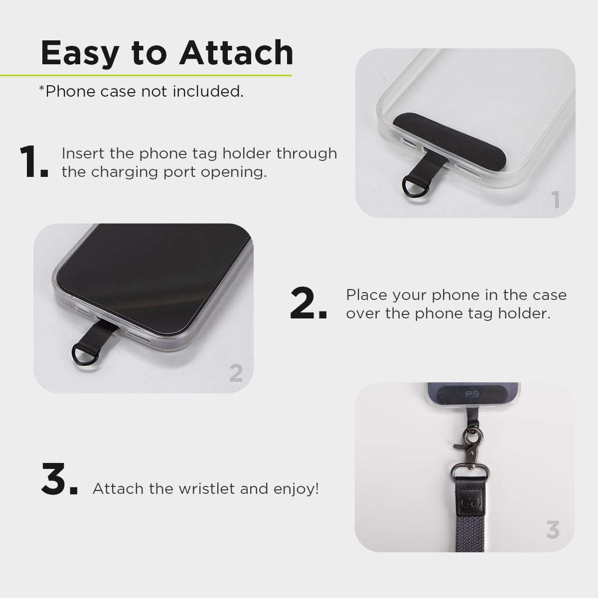 PureGear Universal Braided Stretchy Nylon Wristlet and Key Chain Ring, Hands-Free Elastic Wristlet Lanyard for iPhone/Mobile Phones/Keys/Camera/ID