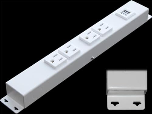 12” Hardwired Power Strip (NO Power Cord), 4 Vertical Outlets (NOT Tamper Resistant), with Ears (with mounting tabs on Both Ends), 15A (NOT a 20 Amp