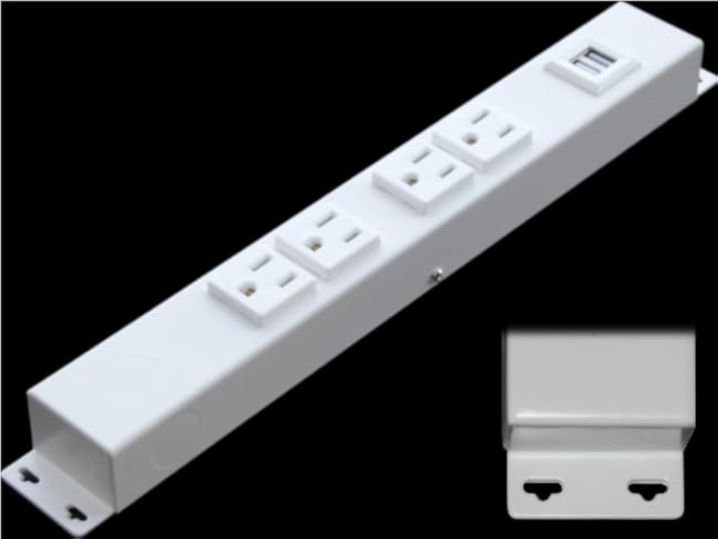 12” Hardwired Power Strip (NO Power Cord), 4 Vertical Outlets (NOT Tamper Resistant), with Ears (with mounting tabs on Both Ends), 15A (NOT a 20 Amp