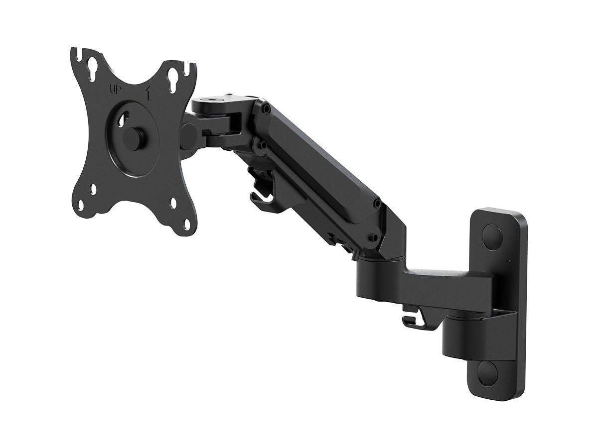 Monoprice Full Motion Wall Mount - for Monitors Up to 27 Inch, Adjustable Gas Spring, 2-Segment, Supports Max Weight 15.4 Pounds, Black - Workstream