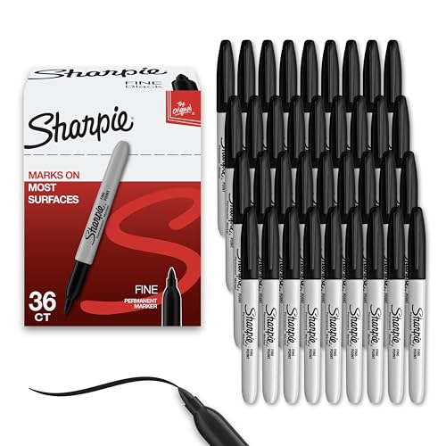 Sharpie Permanent Markers, Bulk Set, Fine Tip Markers, For Plastic, Metal, Wood, And More, Black, 36 Count