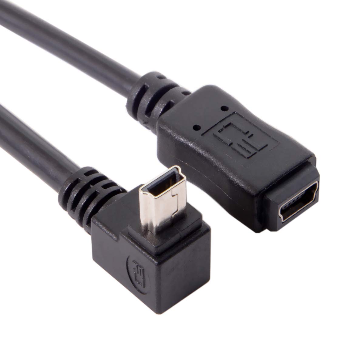 cablecc 2pcs 90 Degree Up & Down Direction Angled Mini USB 5 Pin Male to Female Extension Cable 0.2m
