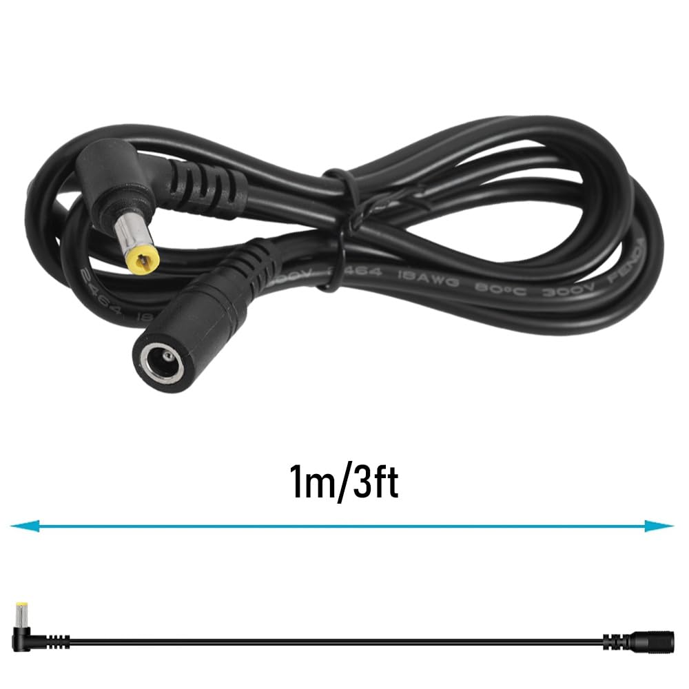 Jienk 2PCS 3FT 18AWG Right Angle DC5525 Power Extension Cable, 5.5mm x 2.5mm 90 Degree Male to Female Plug Power Cord for CCTV Security Camera,DVR,LED