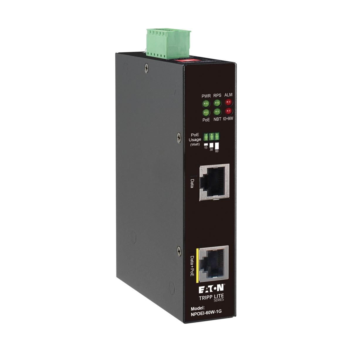 Tripp Lite Gigabit Ethernet PoE Injector Heavy-Duty Industrial, 1-Port, 60W PoE++, 1 Gbps, Power + Data up to 328 Feet / 100 Meters, IP30 Housing, DIN
