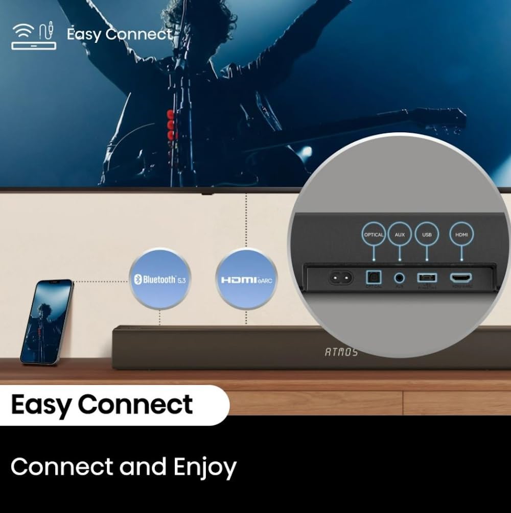 Hisense 3.1 Ch 380W Soundbar with Wireless Subwoofer and Dolby Atmos, 5-Speaker Array, 7 EQ Modes, HDMI eARC Port, Bluetooth, Surround Sound - R632