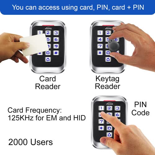 Visionis FPC-5628 One Door Access Control Out Swinging Door 600lbs Maglock + Outdoor Metal Touch Keypad/Reader Standalone + Mini Controller + Wiegand