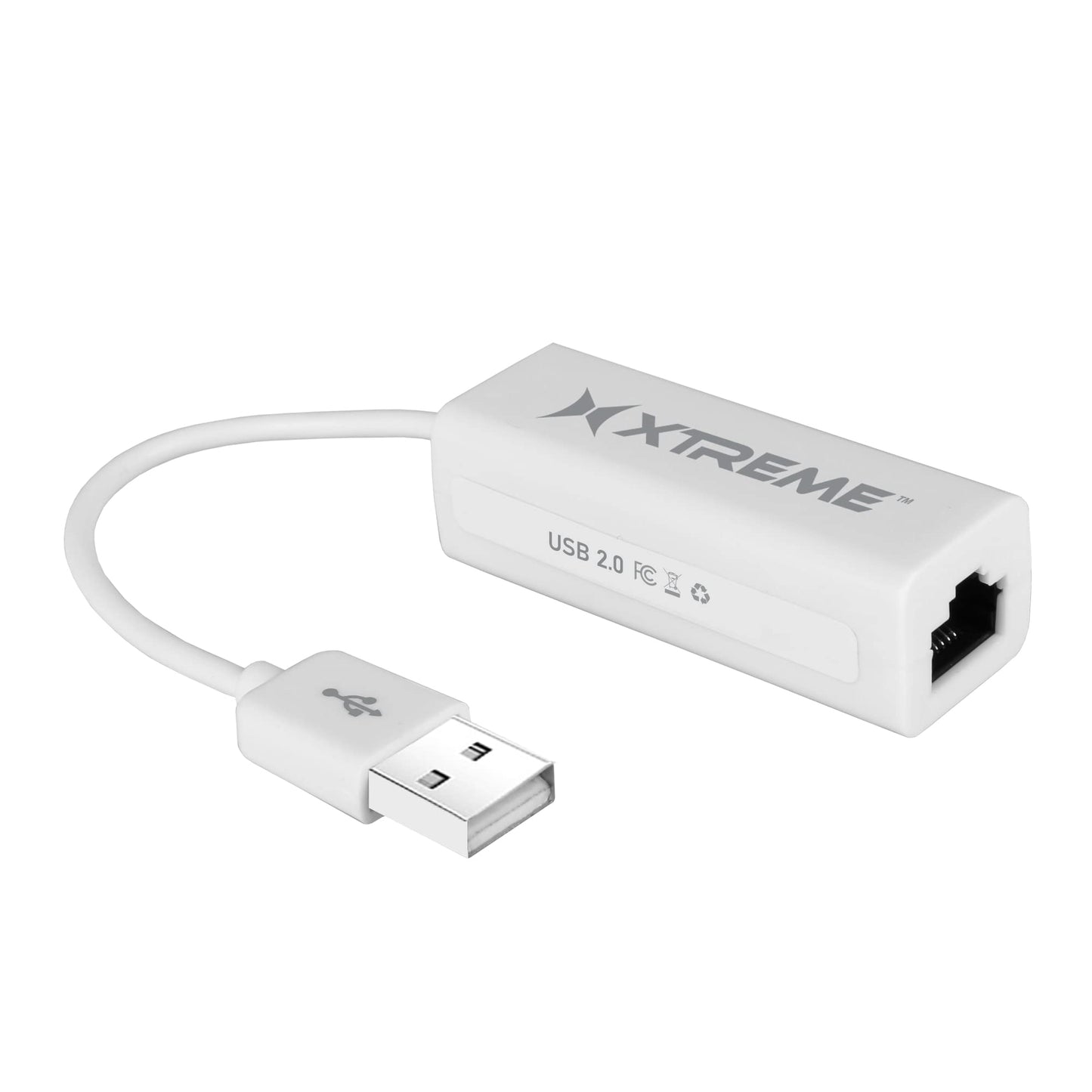 Xtreme USB 2.0 Ethernet Adapter, White, Works with Mac and Windows, Simple Plug and Play