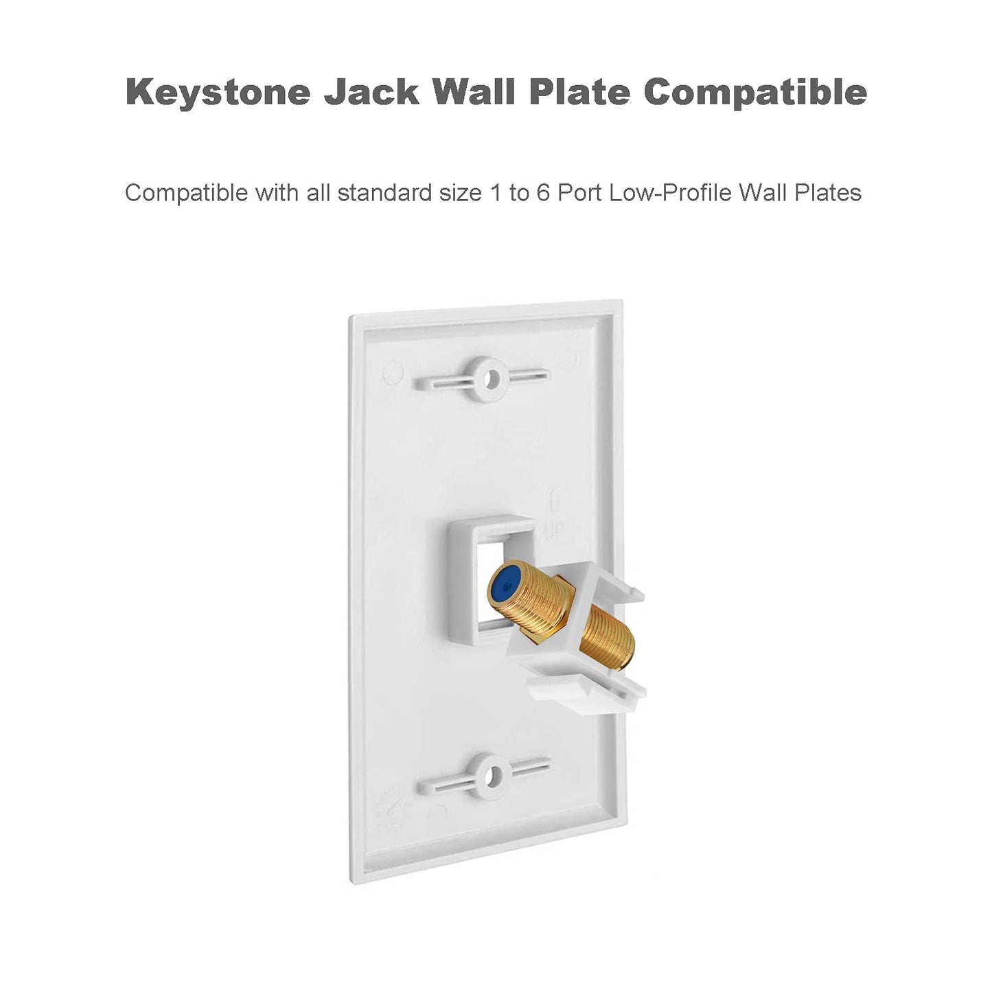 Borsuer 5Pcs RG6 Keystone Jack Coax Insert Wall Plate 3 GHz Gold-Plated, F Type RG6 Coaxial Keystone Jacks Connectors White