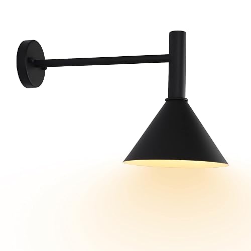 KUNGHEYFATCHOY 19in. Satin Black Outdoor Gooseneck Barn Light Fixture with 15in. Long Extension Arm - Wall Sconce Farmhouse, Vintage, Antique Style