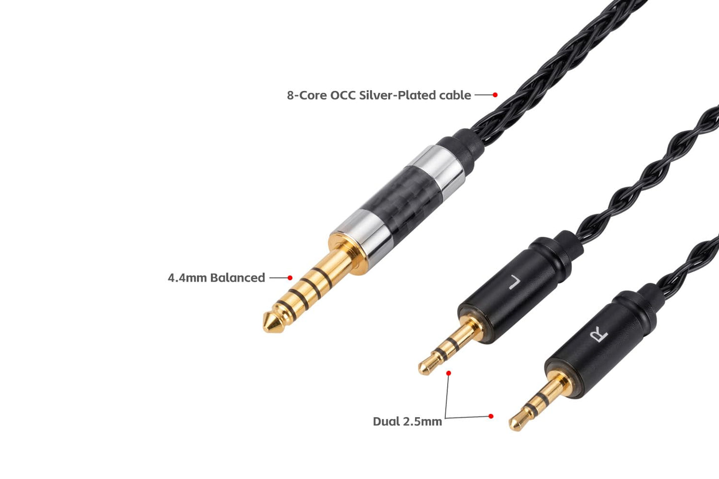 UNCLE LIGHT 4.4mm Balanced to Dual 2.5mm Audiophile Cable, 8-Core OCC Silver-Plated Cable, Compatible with HE400S, HE-400i(2.5mm Plug Version)…