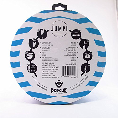 PopClik Jump! Headphones in Light Blue Lightweight Over The Ear 32 Ohms Impedance