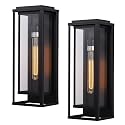 Cerdeco 18” Modern Outdoor Wall Sconce with Rectangular Metal Frame and Transparent Glass Shade,Black Outdoor Lighting for Garage Porch Patio Pack