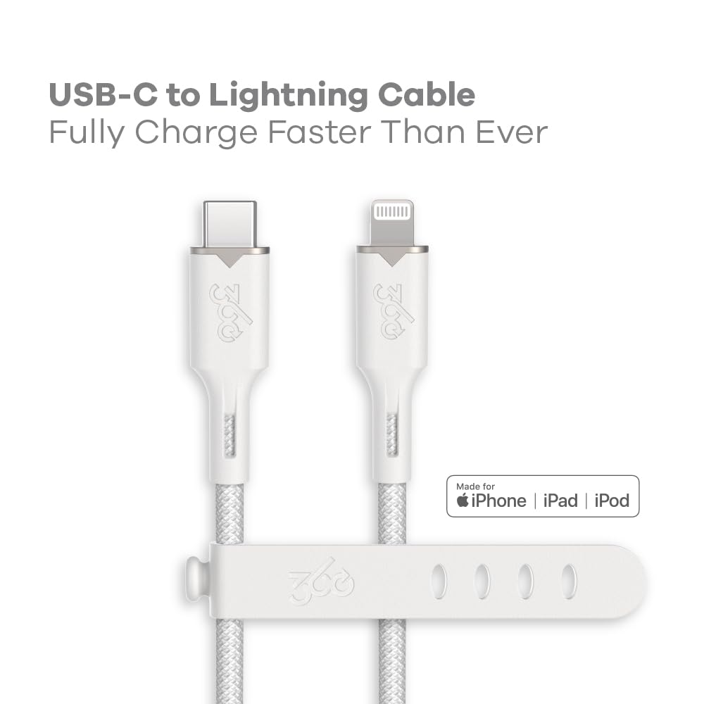 360 Electrical Lightning to USB-C Charging Cable - 5ft, MFi Certified, Fast Charge Compatible, Durable & Tangle-Free
