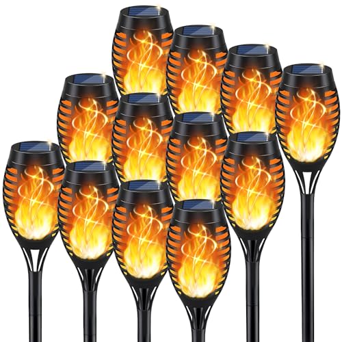 KYEKIO Solar Torch Light with Flickering Flame, 12Pack Solar Lights Outdoor, Solar Garden Lights Outdoor Waterproof, Luces Solares para Exteriores