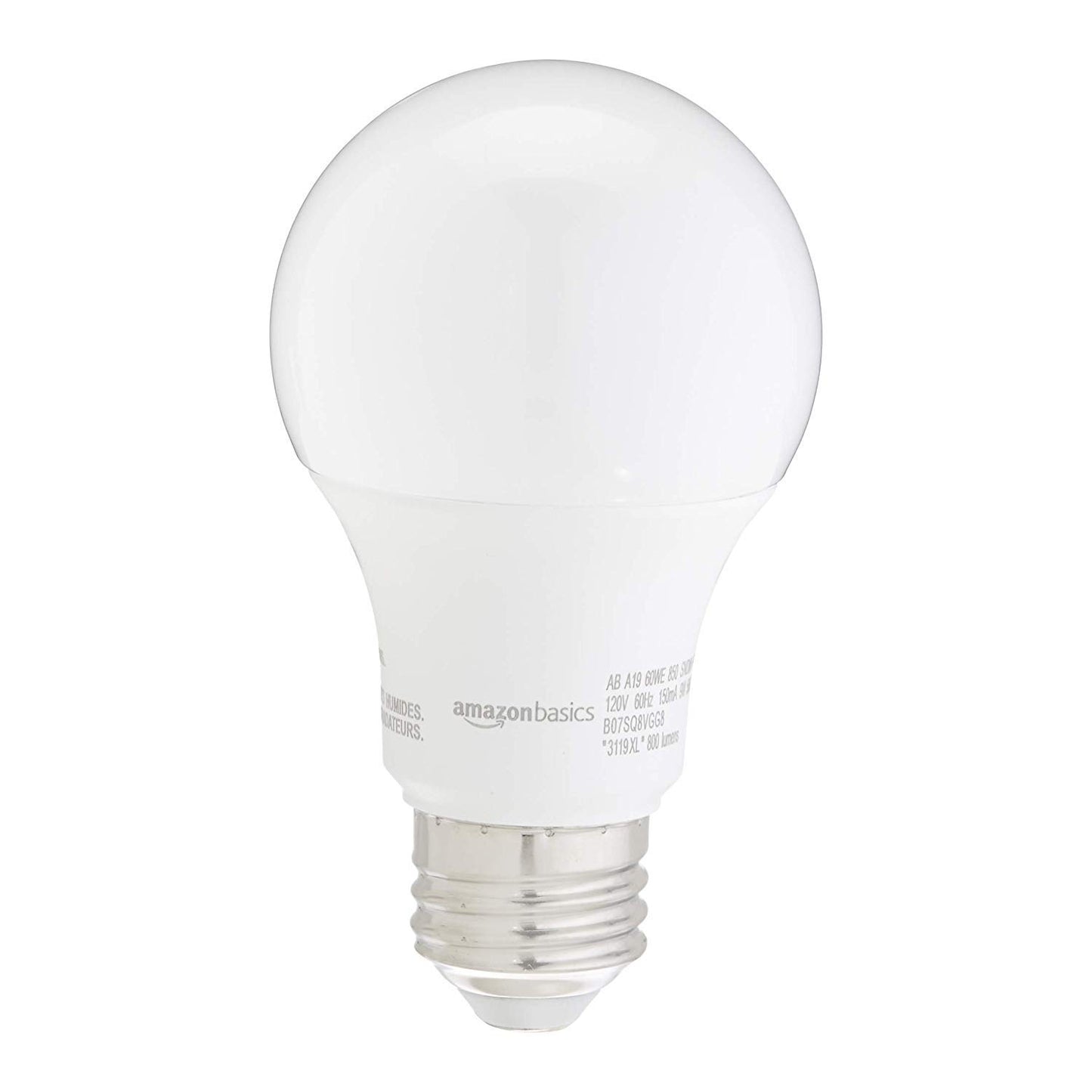 Amazon Basics A19 LED Light Bulbs, 60W Equivalent, Daylight White 5000K, Non-Dimmable, Energy Efficient 9W, E26 Base, 10,000 Hour Lifetime, 24-Pack