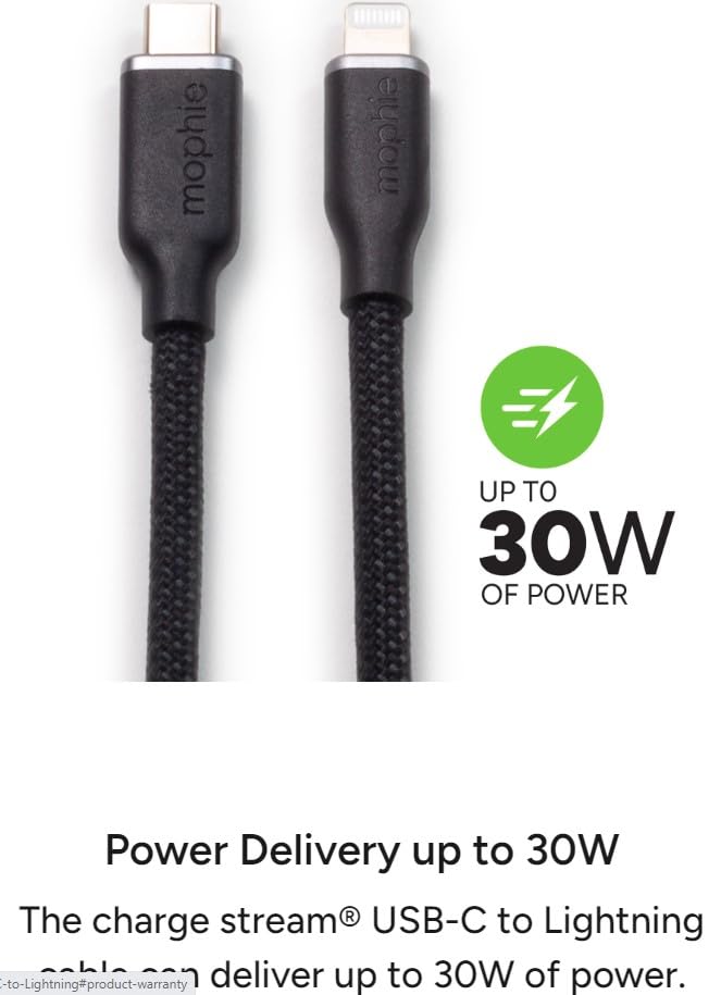 Mophie Charge Stream USB-C to Lightning 2m/6ft Silicone Cable - Enduraflex Reinforced, 30W Fast Charging, Ultra-Durable & Flexible Design