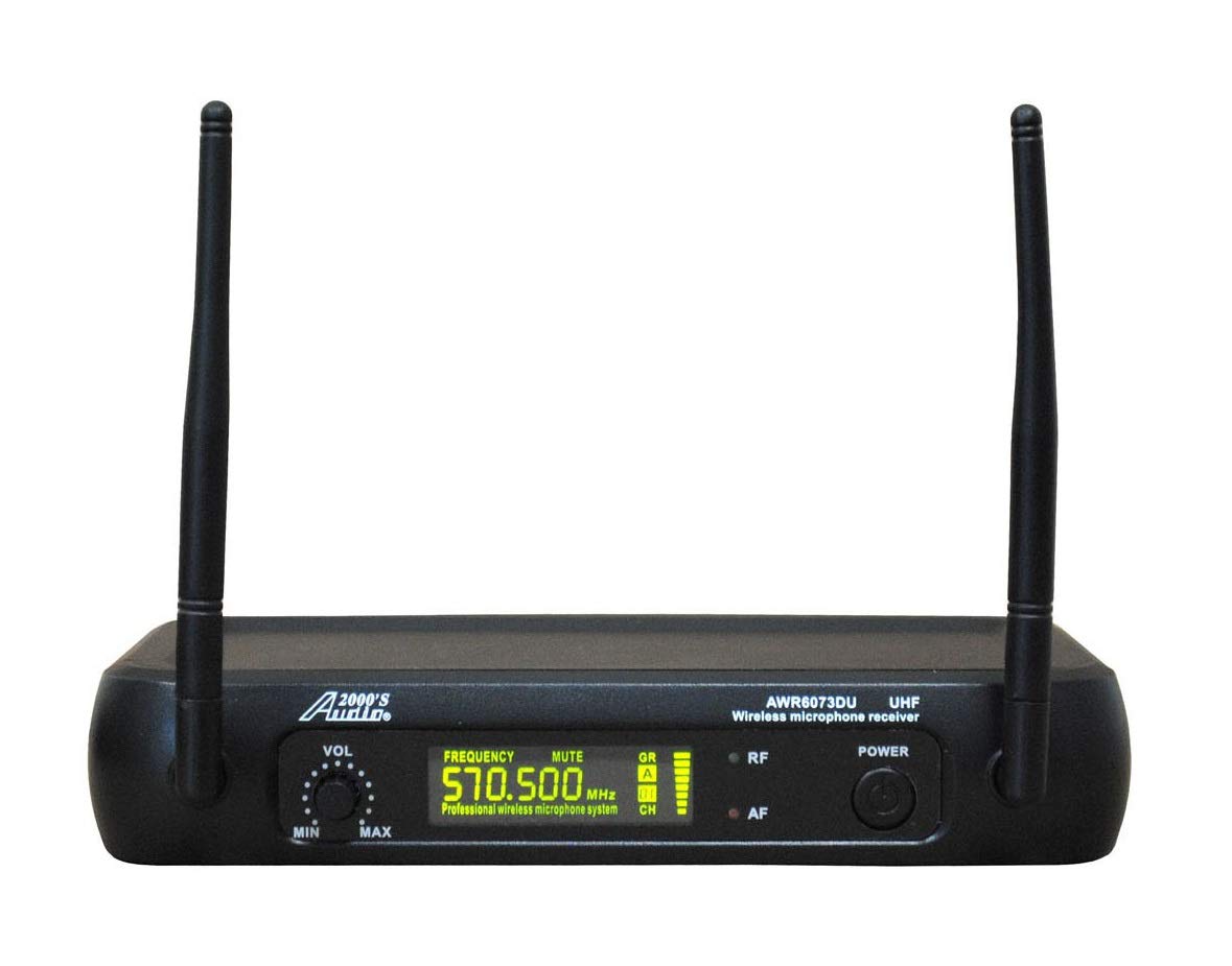 Audio 2000S S6073M UHF Wireless Lavalier Microphone System with Balanced XLR and 1/4-Inch Outputs, Volume Control, and Hard PVC Carrying Case