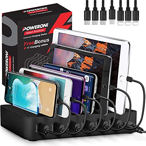 USB Charging Station - 6 Port Universal Charging Station for Multiple Devices - Multi Device Charger Dock - Compatible with Apple, iPad, iPhone