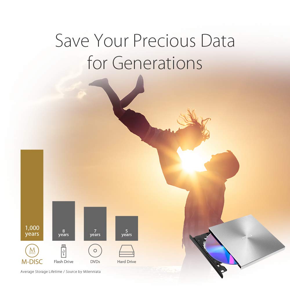 ASUS SDRW-08U9M-U/SIL/G/AS/P2G 13mm External DVD Writer, Compatible with USB 2.0 and Type-C for Both Mac/PC