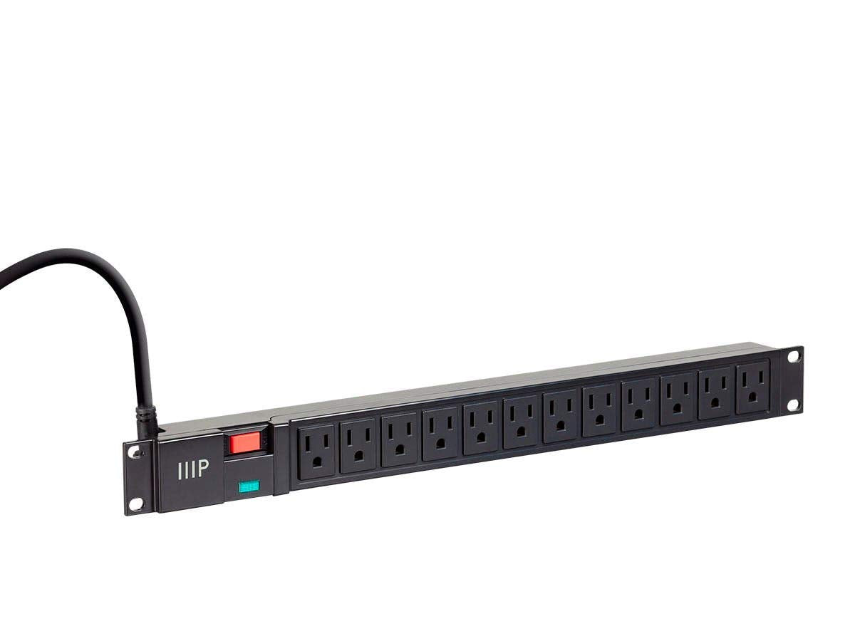 Monoprice 12 Outlet 1U Rackmount Power Distribution Unit - NEMA 5-15R, Surge-Protected Sockets, 1050 Joules, 6 Feet Cord